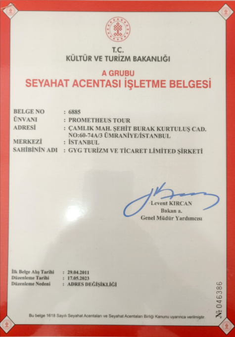 TURSAB A Grubu Seyahat Acentası İşletme Belgesi